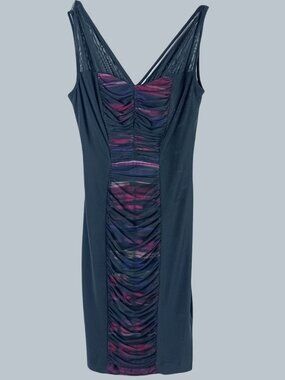 Cache Ruched Mesh Midi Dress Bodycon Womens 2 Black Cocktail Night Out Glam